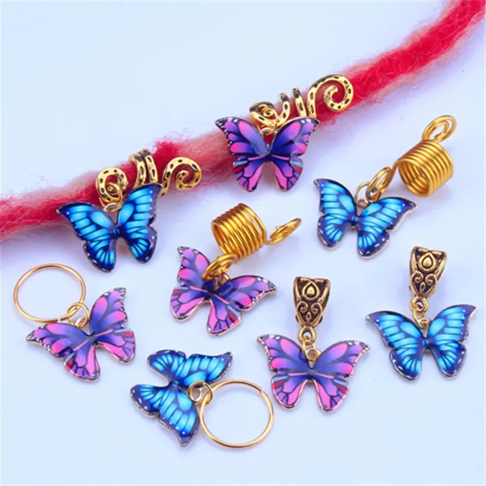 5-20pcs Boho Butterfly Hair Ring Dreadlocks Beads Hair Braid Rings Clips Dread Locks Hair Braiding Accessories