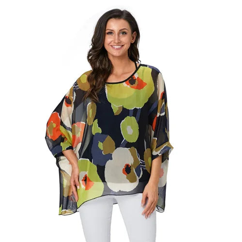BHflutter Blouse Plus Size 2022 New Batwing Casual Summer Blouse Women Boho Chiffon Shirt Top Shirt Women