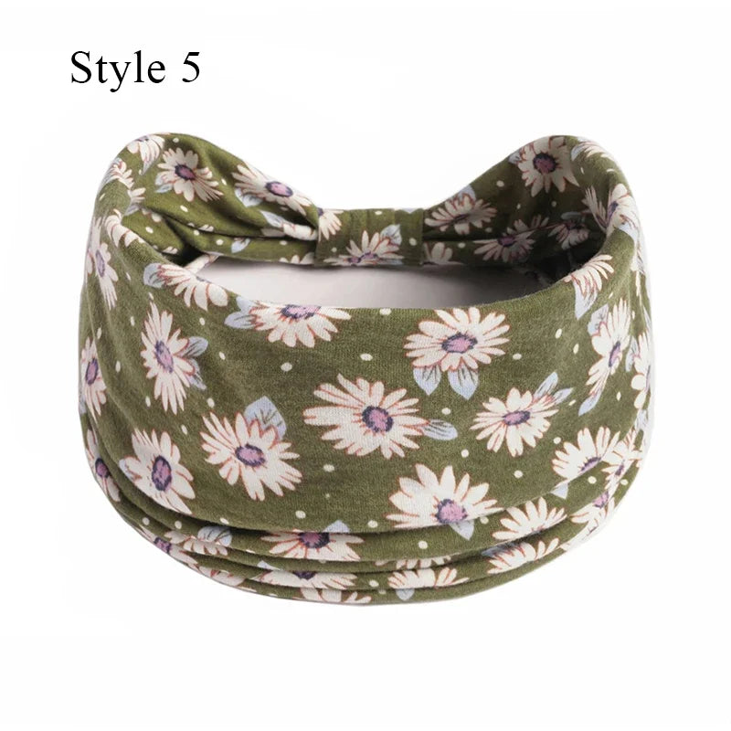 Boho Knot Turbans Yoga Elastic Head Wrap Women Headband Wide Hairbands Headwear Floral Bandanas Fashion Hair Band Accessories