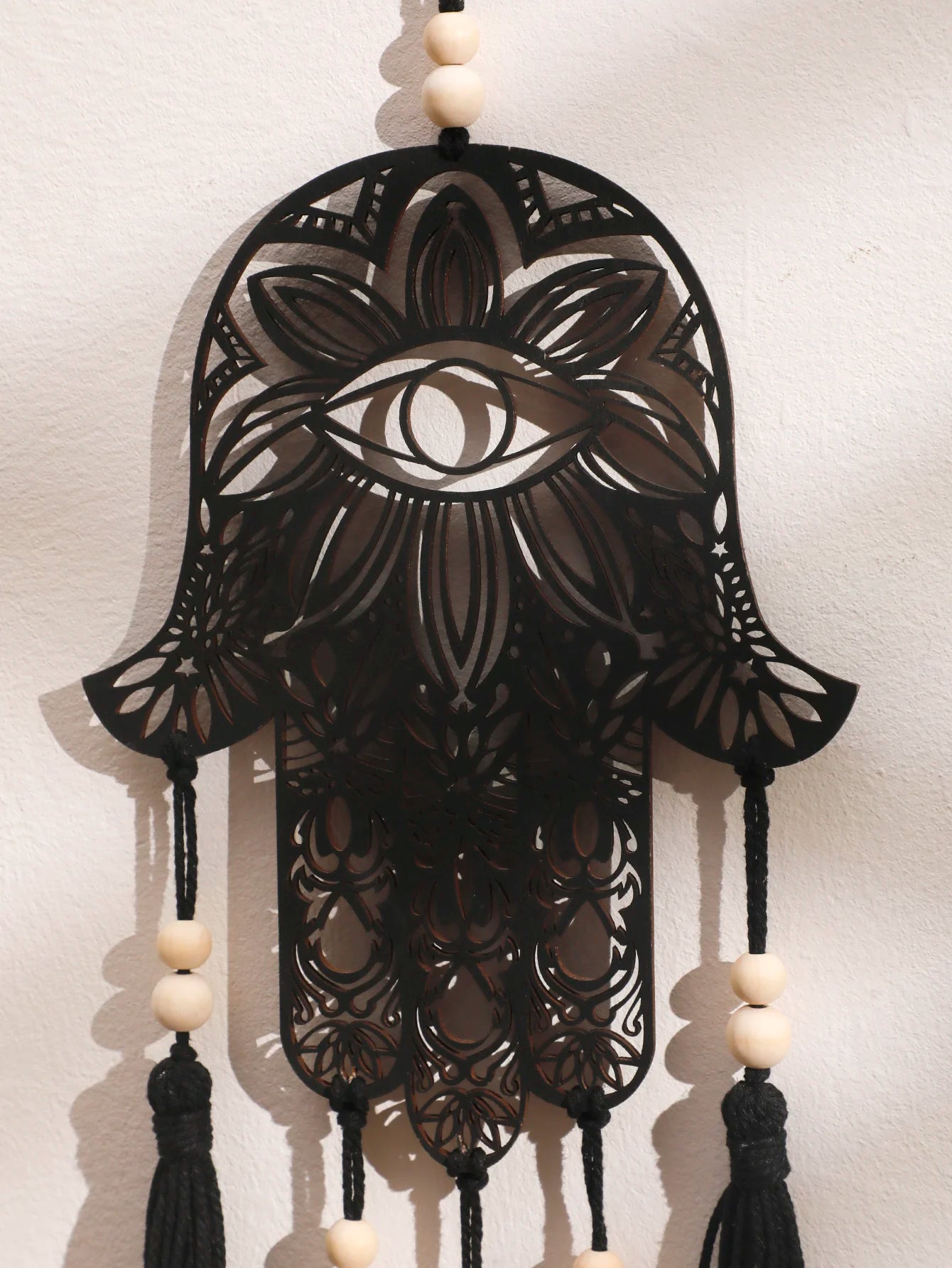 Hamsa Hand Wooden Wall Decor Black Evil Eye Macrame Boho Home Decoration Hanging Decor Room Decors Aesthetic Gift Room Ornament