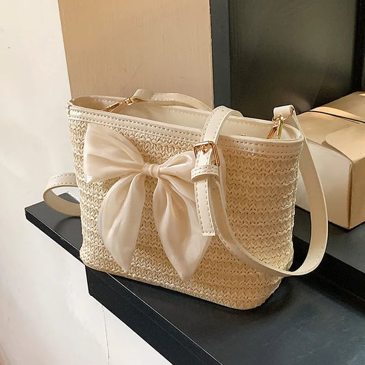 2024 New Woven Bag Women's Summer Versatile Crossbody Beach Resort Bag Mini Bohemian Phone Wallet Bucket Bag