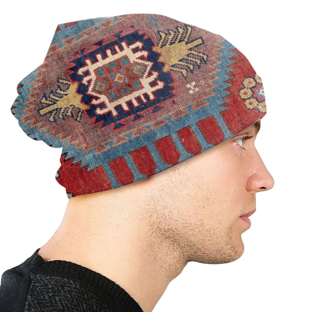 Custom Persian Kilim Print Skullies Beanies Caps Cool Warm Knitted Hats Unisex Bohemian Geometric Ethnic Style Bonnet Hats