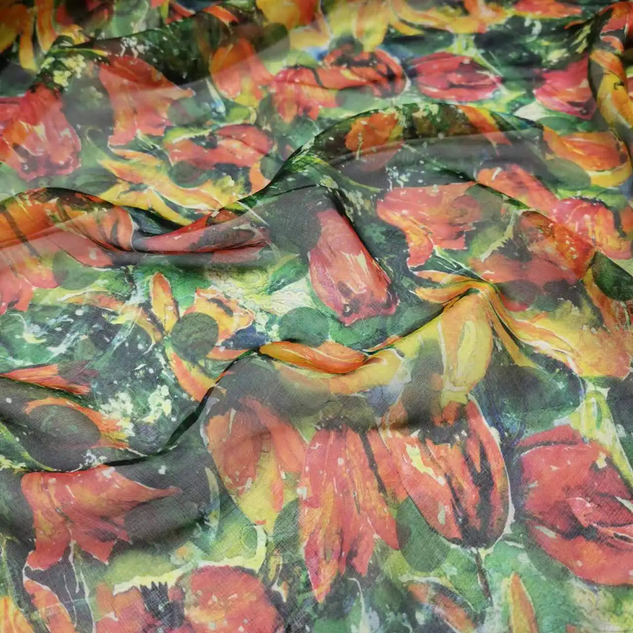 Pure Silk 100% Fabric On Sale Bohemian Floral Chiffon Style Width 135cm Soft 6mm Dress Scarf Material