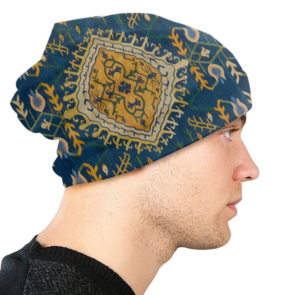 Custom Persian Kilim Print Skullies Beanies Caps Cool Warm Knitted Hats Unisex Bohemian Geometric Ethnic Style Bonnet Hats
