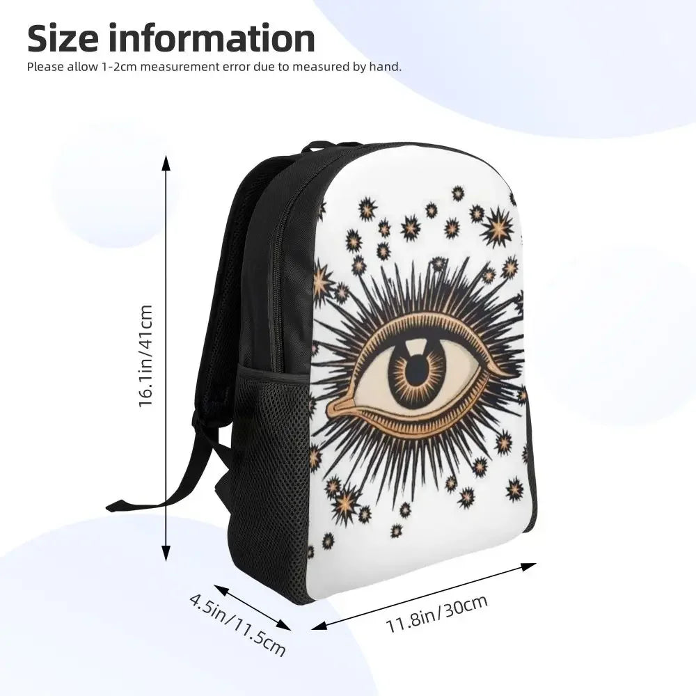 Custom Navy Blue White Mediterranean Evil Eye Mandala Pattern Backpacks Men Casual Bookbag for School College Bohemian Boho Bags