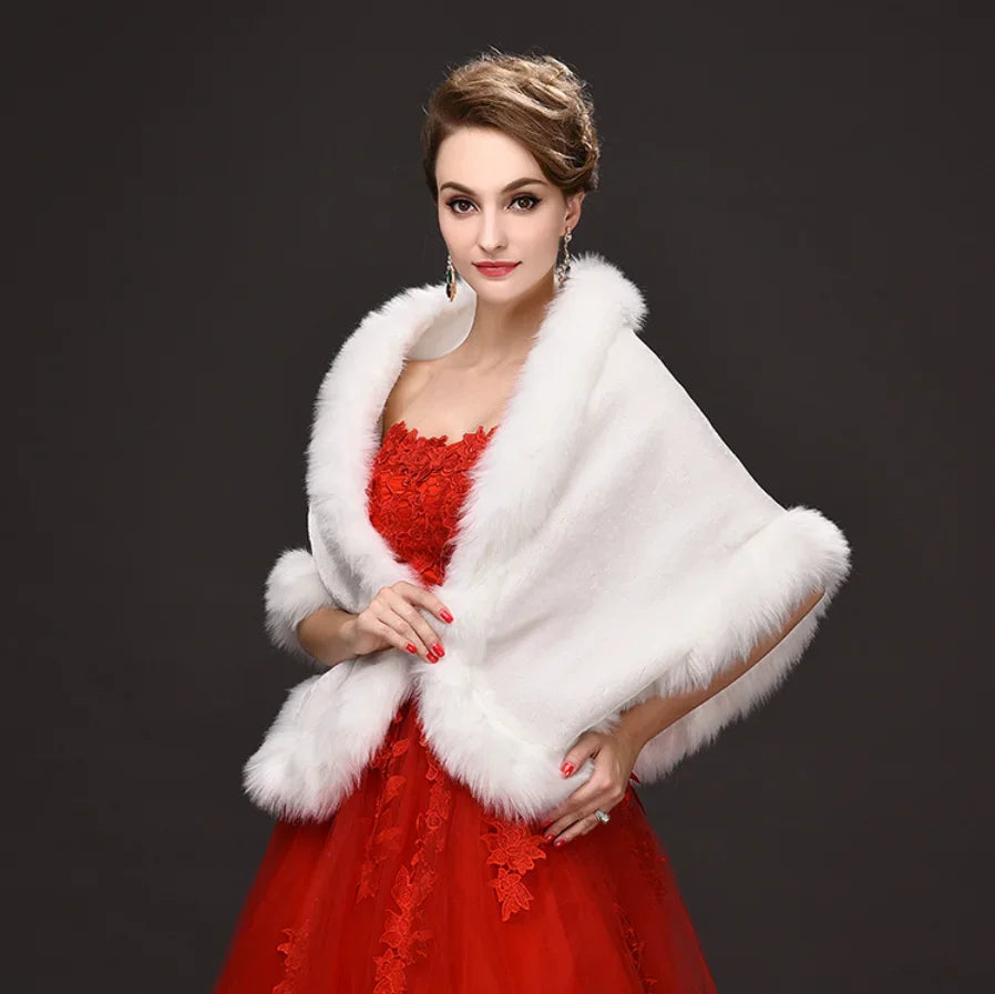 Luxury Faux Fur Scarf Cape Winter Warm Bolero Bridal Poncho Elegant Soft Mink Female Wedding Cloak Jacket E162