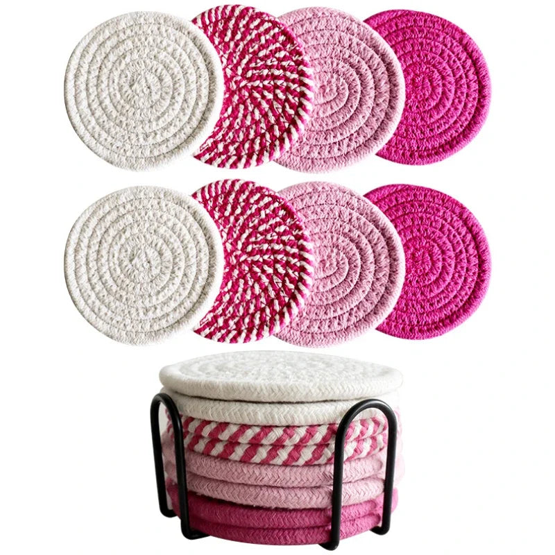 8Pcs/Set Cotton Rope Woven Round Coaster Set Mug Insulated Pad Boho Style Drink Coaster Tea Cup Mat For Coffee Home Decoration