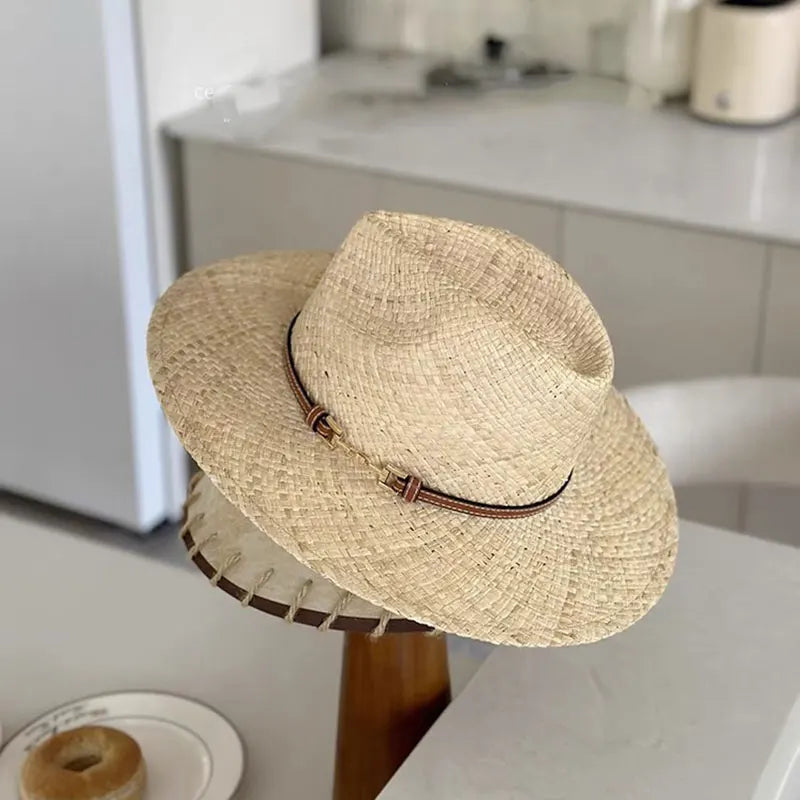 Fashion Vintage Raffia Straw Jazz Hats For Women Men Caps Summer Beach Casual Fedora Hat Jazz Hat Elegant Sunhat Chapeau Enfant