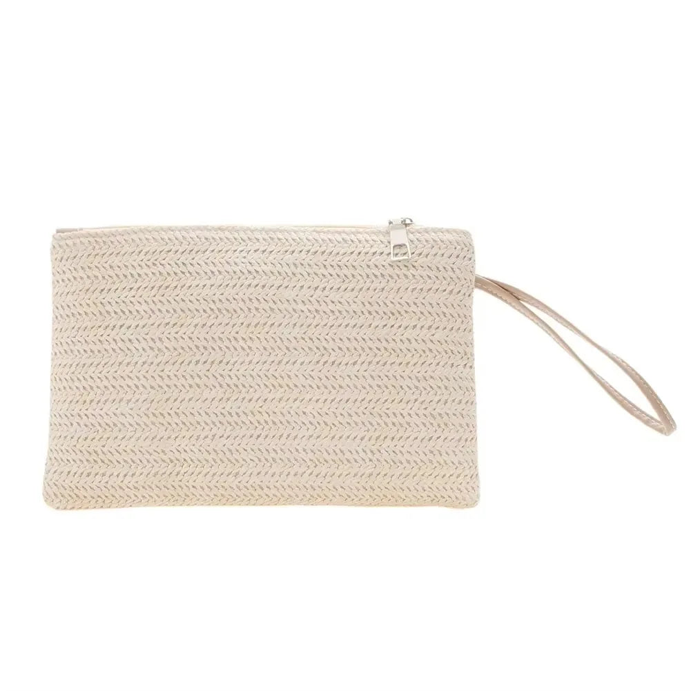 Bohemian Elegant Straw Handbag Beach Handmade Woven Women's Clutch Pure Colour Wallet Mobile Phone Coin Storage Bag