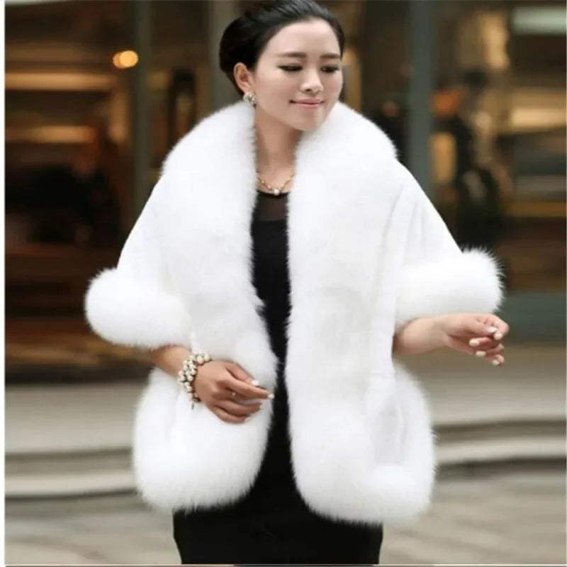 Luxury Faux Fur Scarf Cape Winter Warm Bolero Bridal Poncho Elegant Soft Mink Female Wedding Cloak Jacket E162