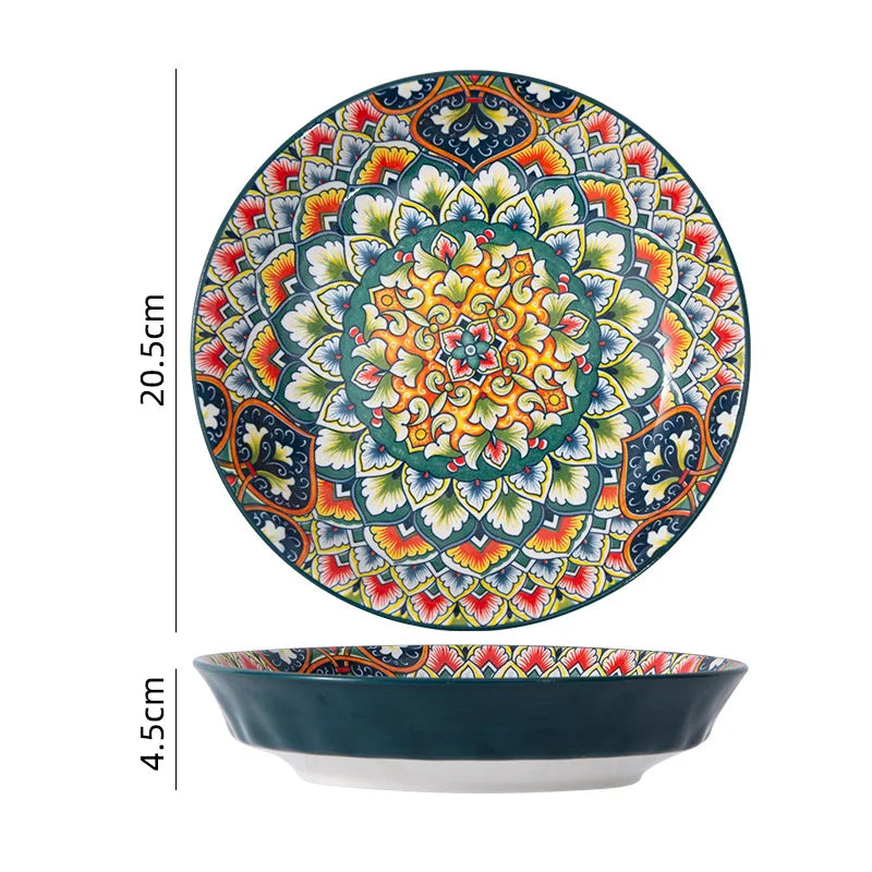 Retro Ceramic Dinner Plates Set Bohemia Style Food Plate Household Tableware Set Breakfast Plates Salad Soup Bowls Dinnerware