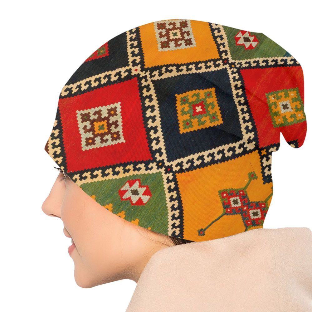 Custom Persian Kilim Print Skullies Beanies Caps Cool Warm Knitted Hats Unisex Bohemian Geometric Ethnic Style Bonnet Hats