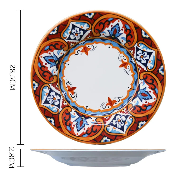 Creative Boho Ceramic Plate European Classical Painted Steak Pasta Dinner Plates Restaurant Hotel Serving Tray Home Tableware