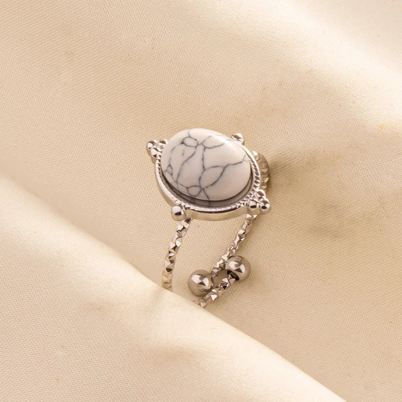 Chic Bohemian White Turquoise Statement Silver Color Ring Stainless Steel Opening Adjustable Boho Ring Jewelry Gifts Never Fade