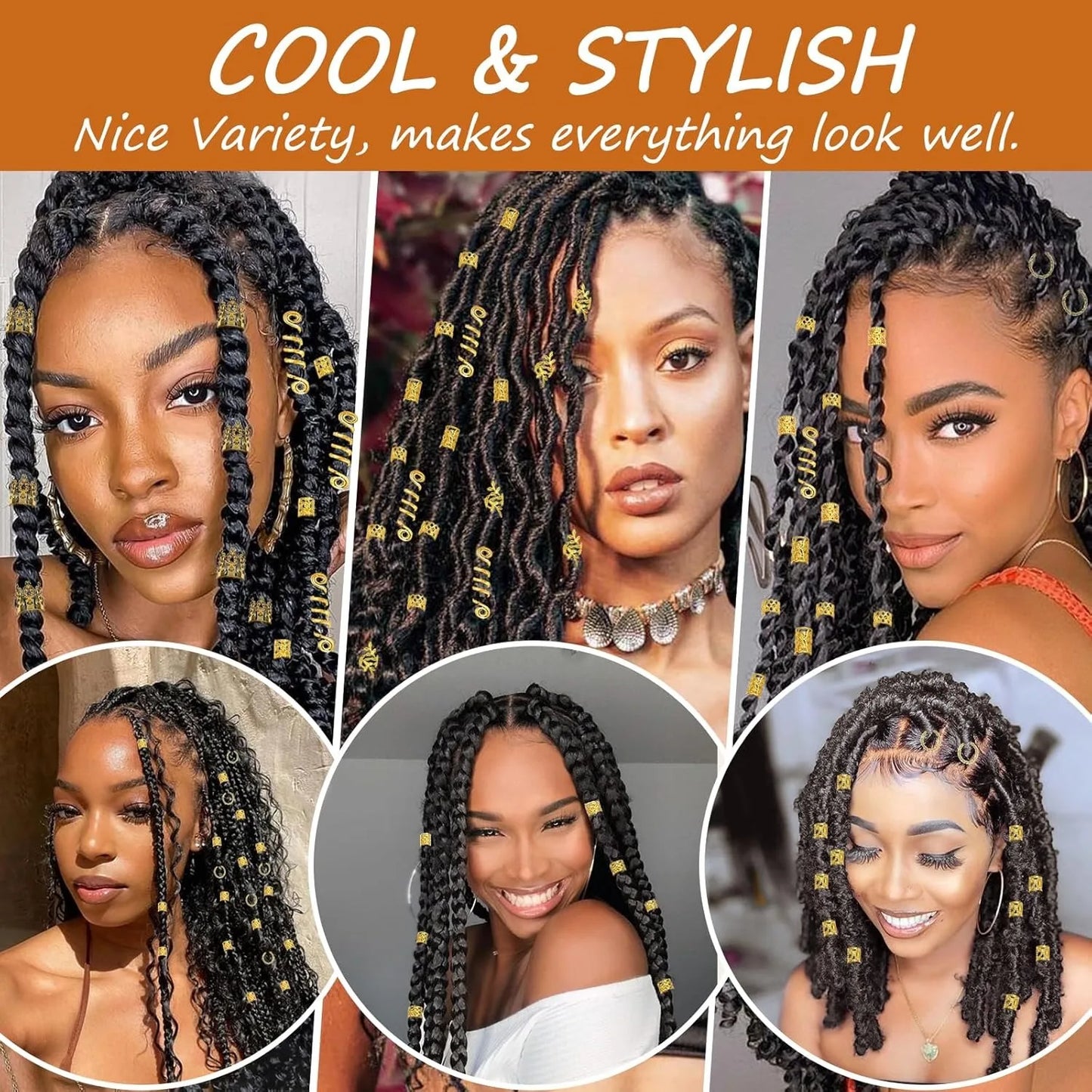 220pcs DIY Gold Hair Accessories, Loc Jewelry For Braids Metal Decoration Boho Cuff For Dreadlocks