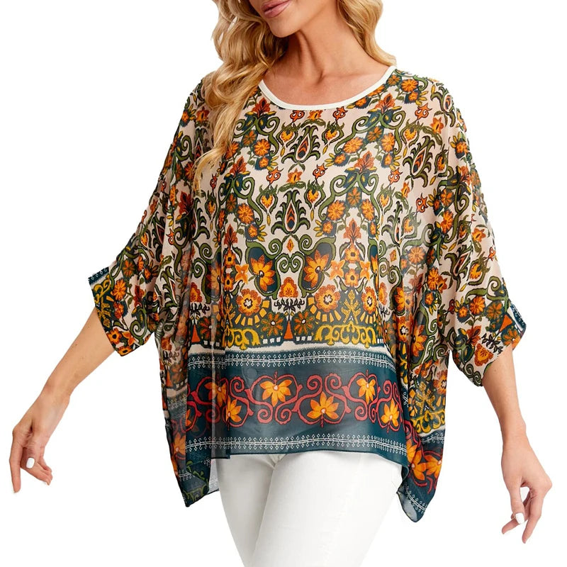 BHflutter Blouse Plus Size 2022 New Batwing Casual Summer Blouse Women Boho Chiffon Shirt Top Shirt Women