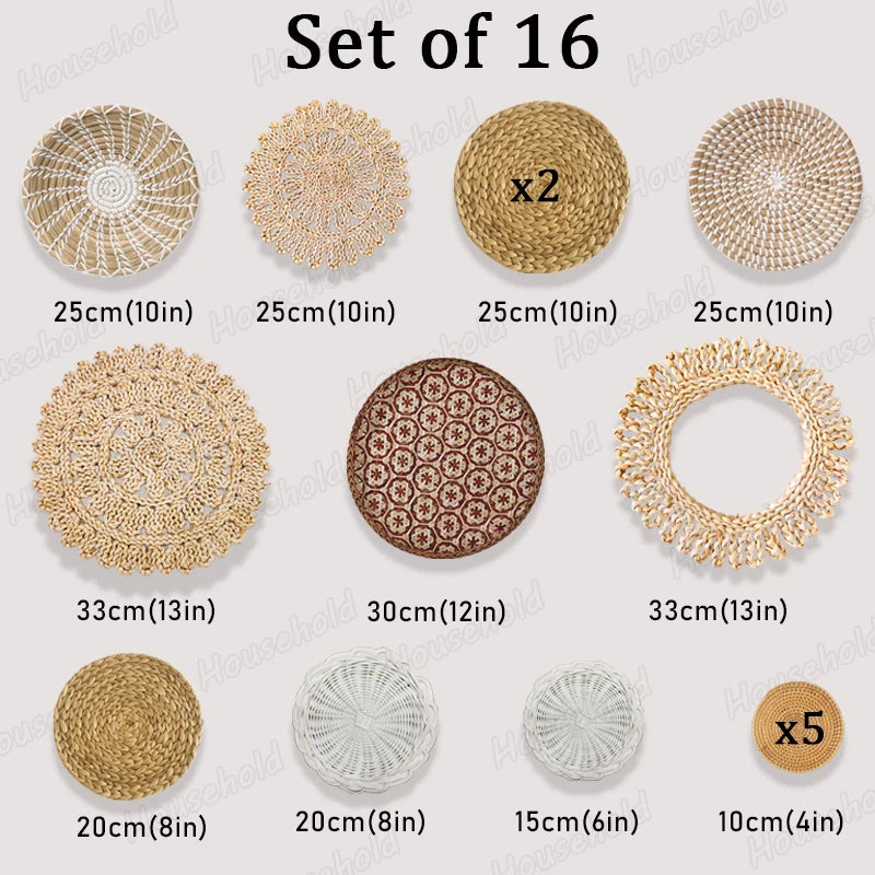 Woven Wall Basket Plate Boho Hanging Seagrass Wall Decor Natural Handmade Home Art for Living Room/Farmhouse/Kitchen