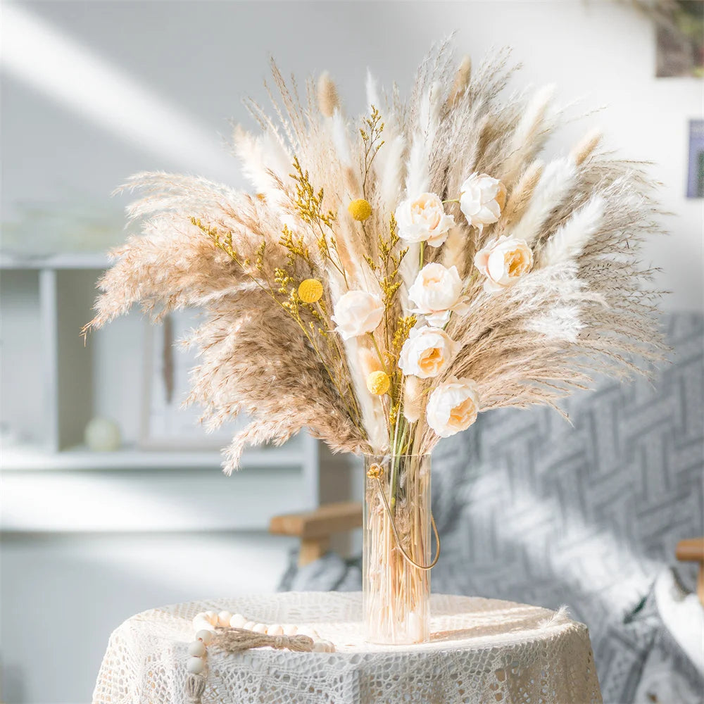 120Pcs Dried Pampas Grass Decor Flowers for Vase Pompas Grass Wedding Boho Decor,Natural Pampas Bouquet Garden Home Decoration