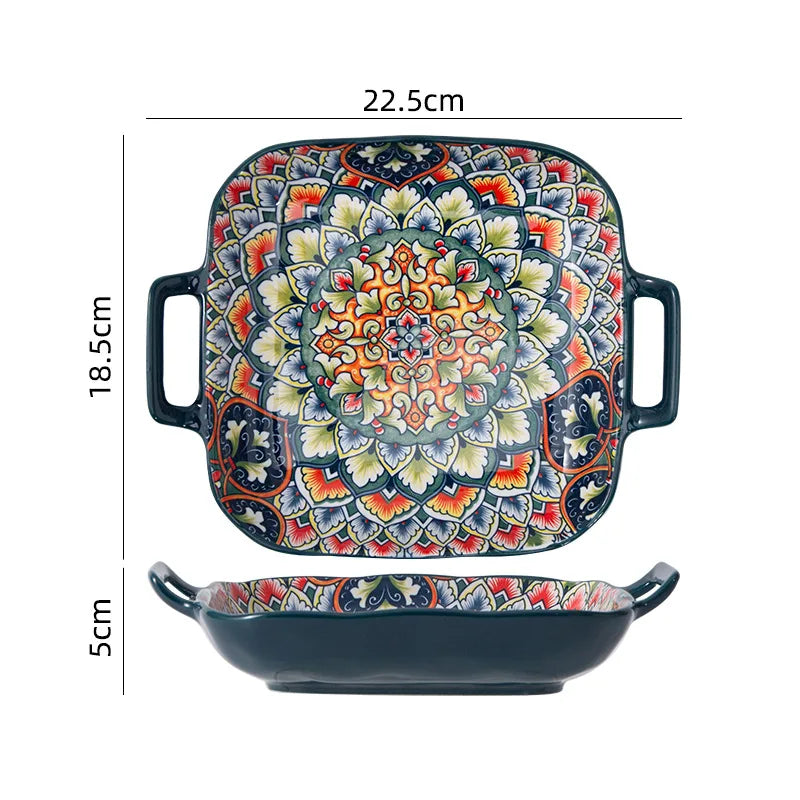 Retro Ceramic Dinner Plates Set Bohemia Style Food Plate Household Tableware Set Breakfast Plates Salad Soup Bowls Dinnerware
