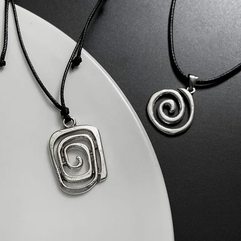 Vintage Spiral Vortex Pendant Necklace Hand-woven Leather Rope Necklace for Women Boho Goth Necklace Fashion 2023 Y2K Jewelry
