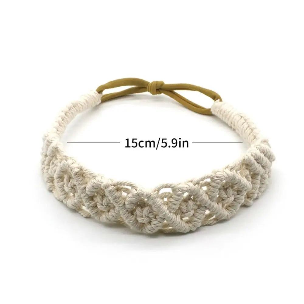 Cute Ethnic Style Flower Turban Headwrap Braided Rope Bohemian Headband Macrame Hair Band Women Hair Scarf Crochet Bandana