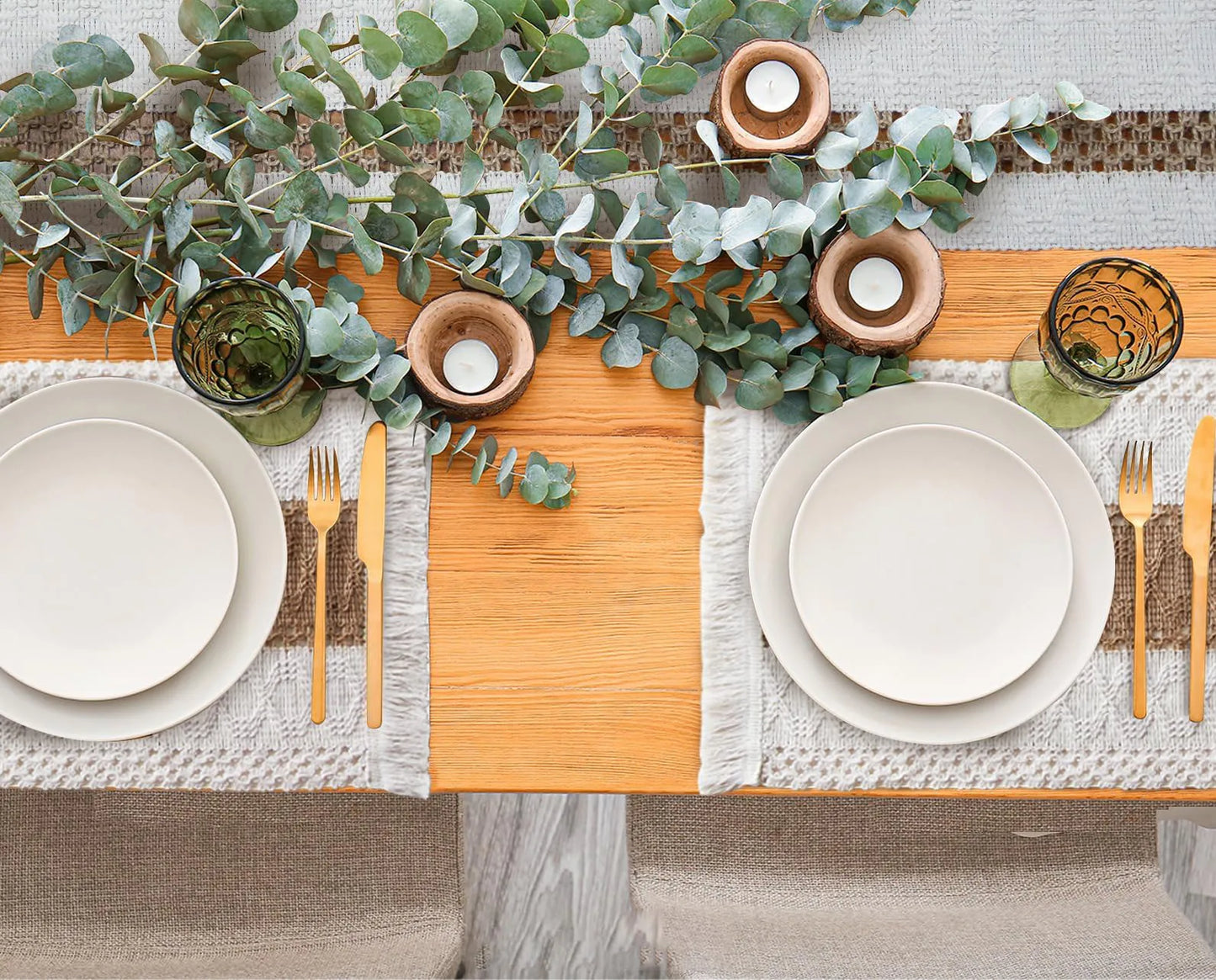 Boho Placemats Set of 6, Macrame Table Decor, Farmhouse Style Placemats, Natural Cotton Burlap, for Dining Table, Kitchen