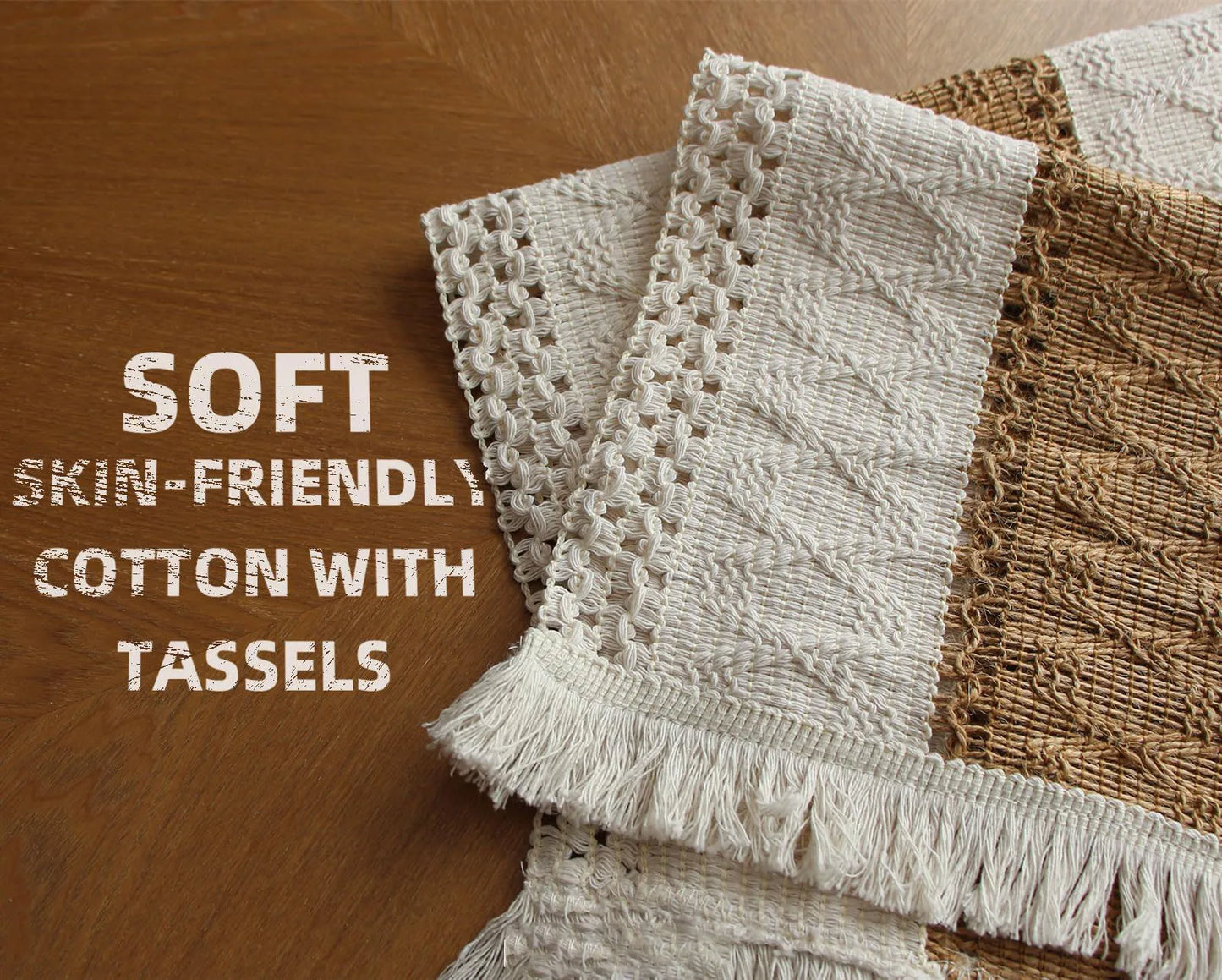 Boho Placemats Set of 6, Macrame Table Decor, Farmhouse Style Placemats, Natural Cotton Burlap, for Dining Table, Kitchen