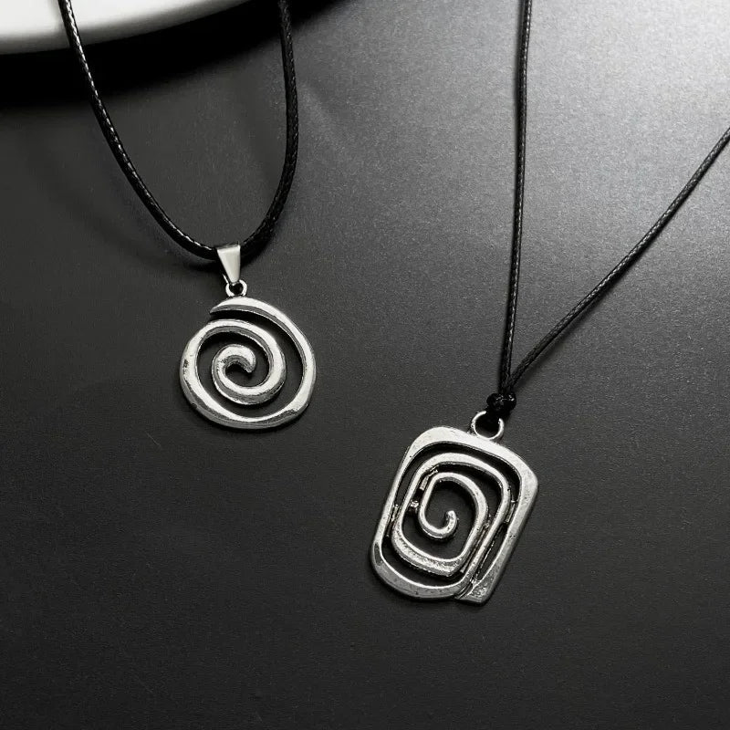 Vintage Spiral Vortex Pendant Necklace Hand-woven Leather Rope Necklace for Women Boho Goth Necklace Fashion 2023 Y2K Jewelry
