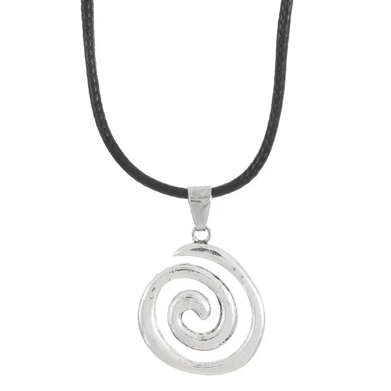 Vintage Spiral Vortex Pendant Necklace Hand-woven Leather Rope Necklace for Women Boho Goth Necklace Fashion 2023 Y2K Jewelry