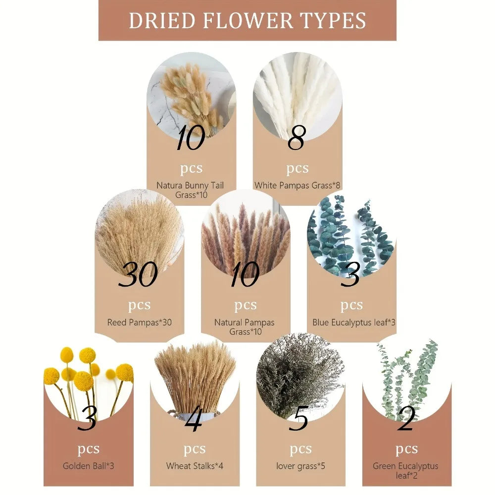 Natural Dried Pampas Grass Flowers Bouquet for Christmas Decoration Reed Eucalyptus Boho Home Decor DIY Making Craft Accessories