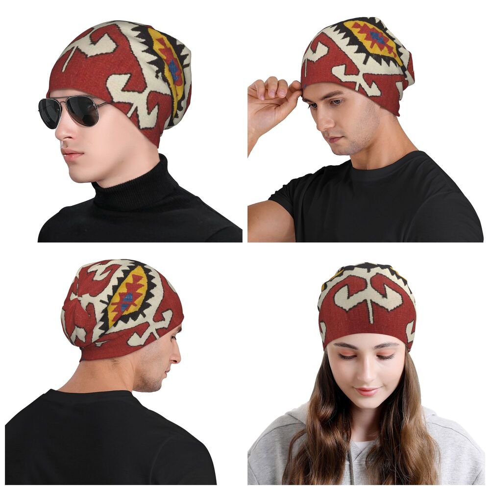 Custom Persian Kilim Print Skullies Beanies Caps Cool Warm Knitted Hats Unisex Bohemian Geometric Ethnic Style Bonnet Hats
