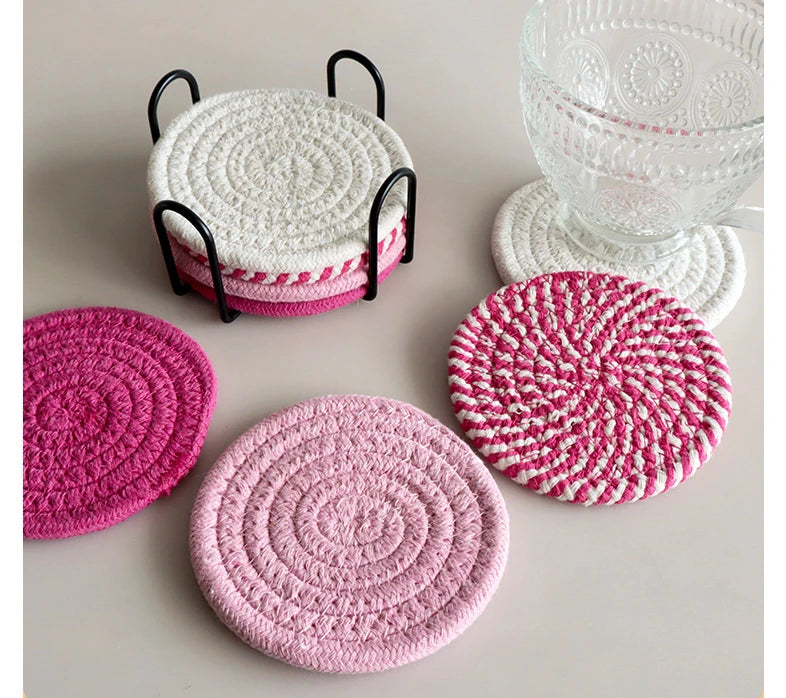 8Pcs/Set Cotton Rope Woven Round Coaster Set Mug Insulated Pad Boho Style Drink Coaster Tea Cup Mat For Coffee Home Decoration