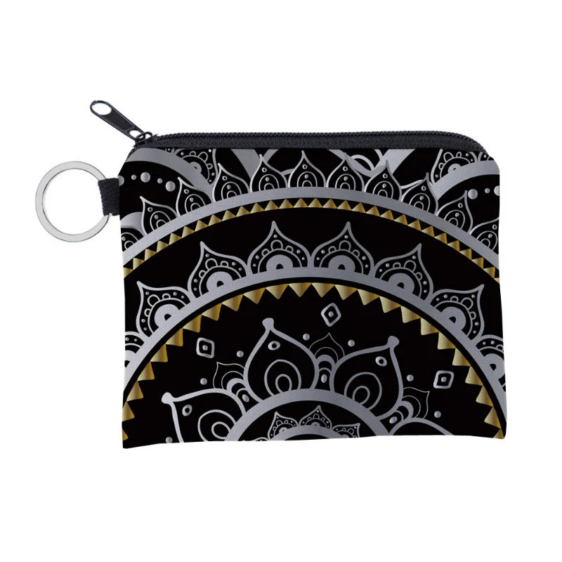 Bohemian Style Small Coin Purse Mini Wallet Coin Bag Datura flower pattern Print Waterproof with Zipper Keys Wallets for Women