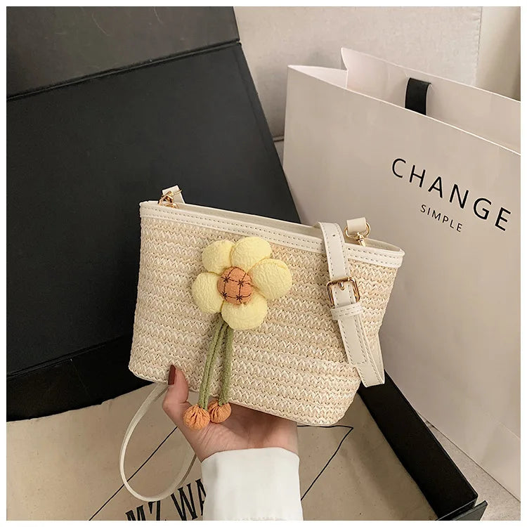 2024 New Woven Bag Women's Summer Versatile Crossbody Beach Resort Bag Mini Bohemian Phone Wallet Bucket Bag