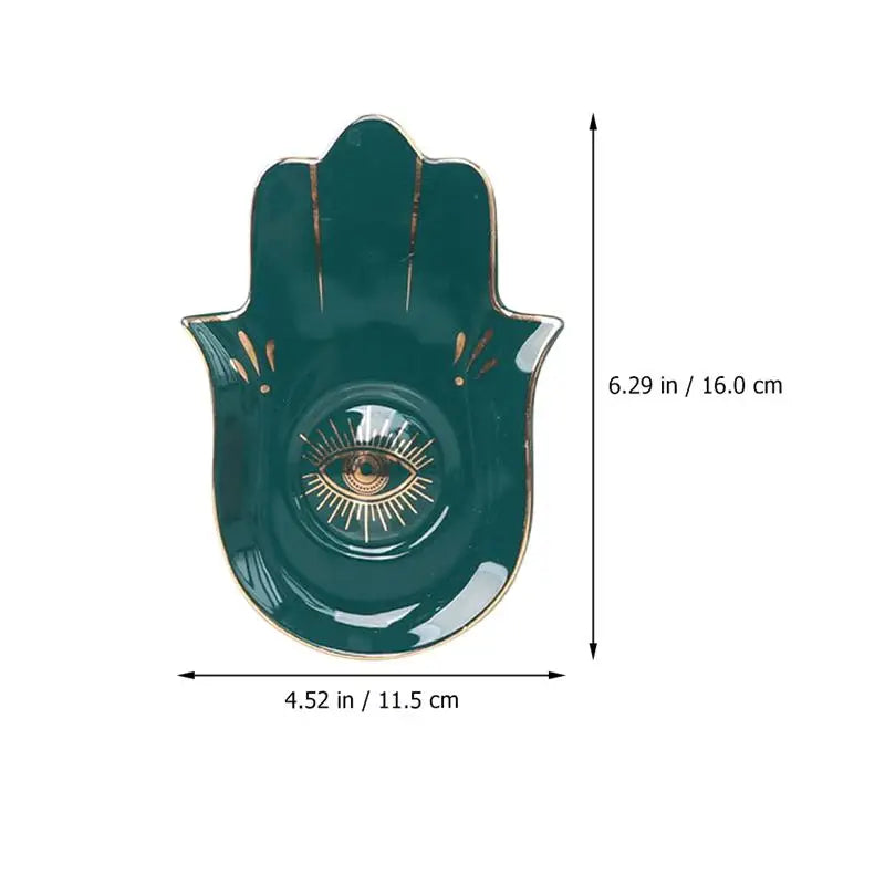 1pc Evil Eye Jewelry Tray Dish Holder Soap Plate Eye Of The Devil Storage Tray Ceramic Buddhist Hand Display Tray For Candle Key