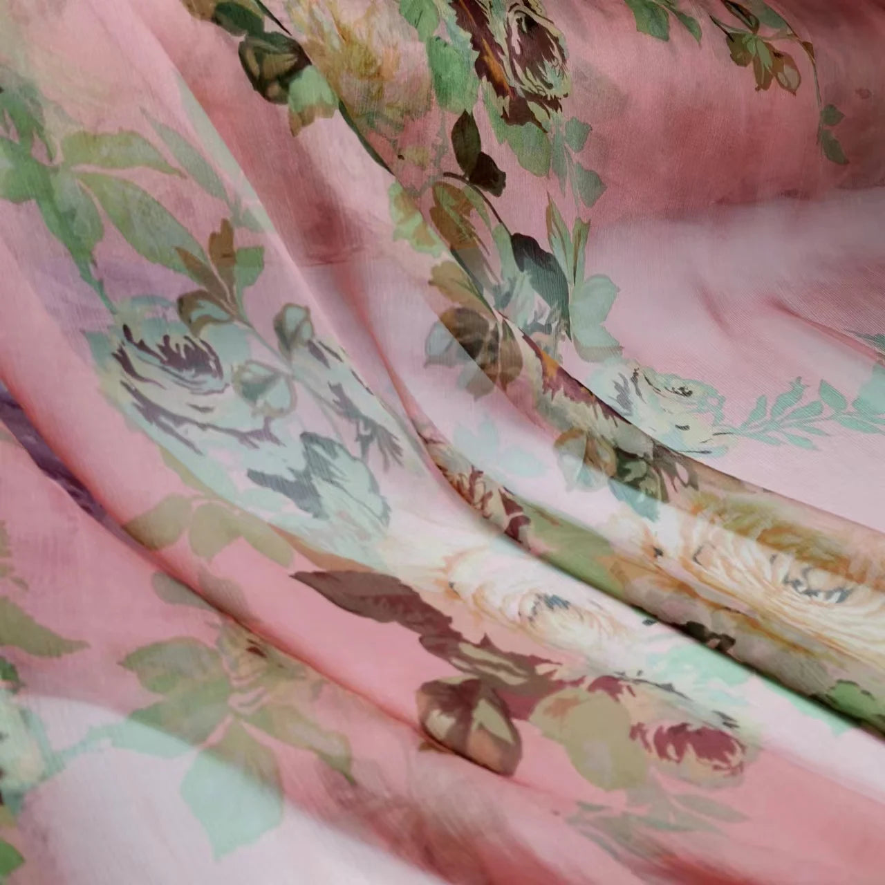 Pure Silk 100% Fabric On Sale Bohemian Floral Chiffon Style Width 135cm Soft 6mm Dress Scarf Material
