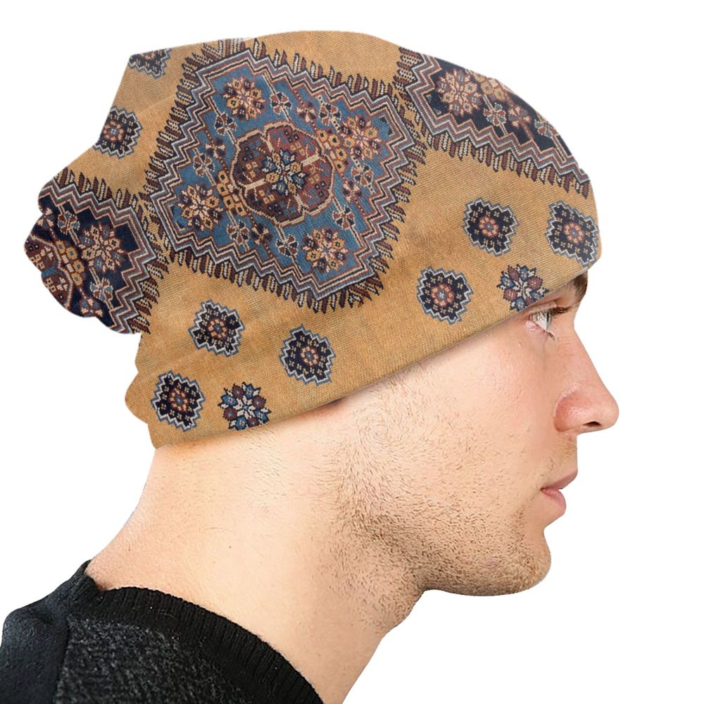 Custom Persian Kilim Print Skullies Beanies Caps Cool Warm Knitted Hats Unisex Bohemian Geometric Ethnic Style Bonnet Hats