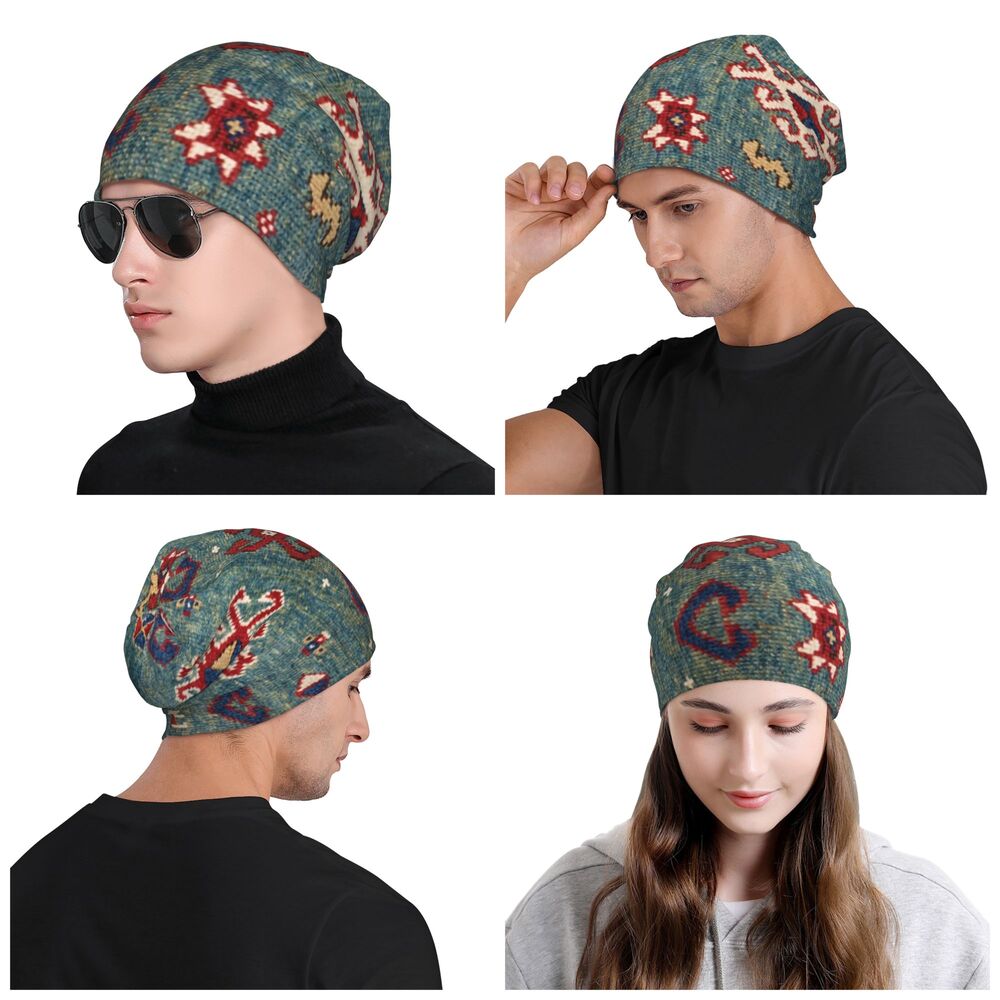 Custom Persian Kilim Print Skullies Beanies Caps Cool Warm Knitted Hats Unisex Bohemian Geometric Ethnic Style Bonnet Hats
