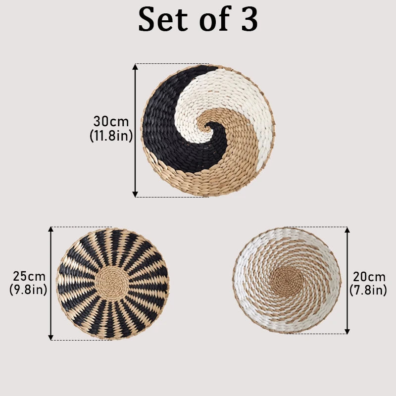 Woven Wall Basket Plate Boho Hanging Seagrass Wall Decor Natural Handmade Home Art for Living Room/Farmhouse/Kitchen