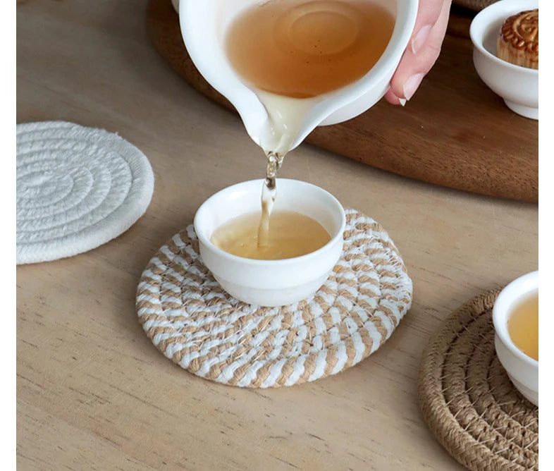 8Pcs/Set Cotton Rope Woven Round Coaster Set Mug Insulated Pad Boho Style Drink Coaster Tea Cup Mat For Coffee Home Decoration