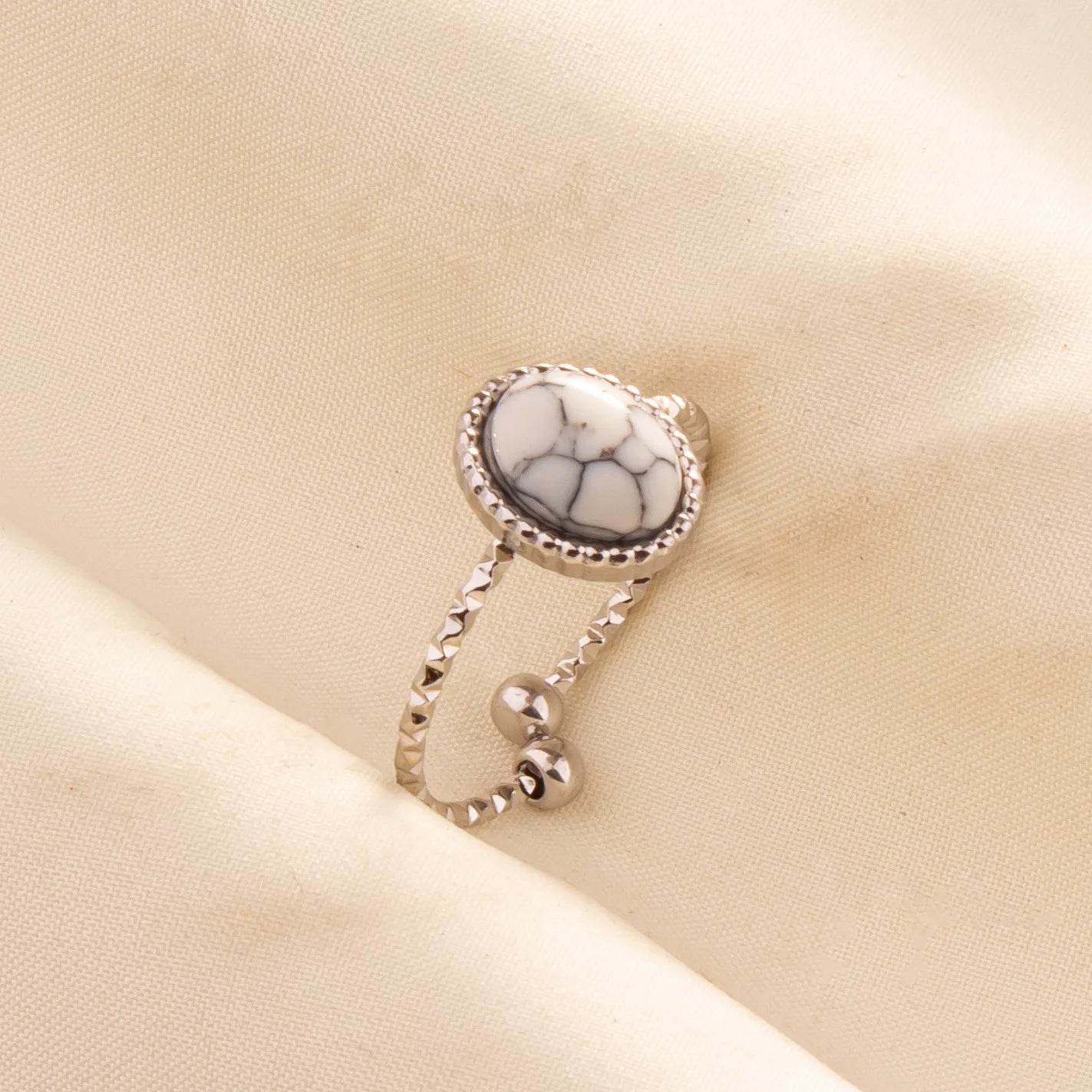 Chic Bohemian White Turquoise Statement Silver Color Ring Stainless Steel Opening Adjustable Boho Ring Jewelry Gifts Never Fade