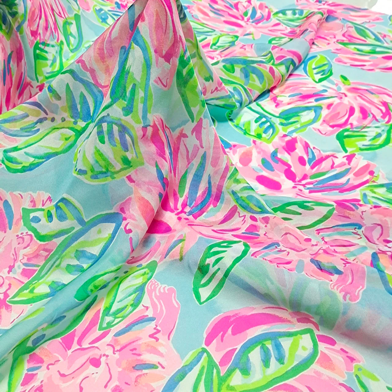 Pure Silk 100% Fabric On Sale Bohemian Floral Chiffon Style Width 135cm Soft 6mm Dress Scarf Material