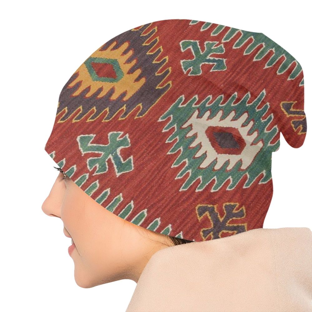 Custom Persian Kilim Print Skullies Beanies Caps Cool Warm Knitted Hats Unisex Bohemian Geometric Ethnic Style Bonnet Hats