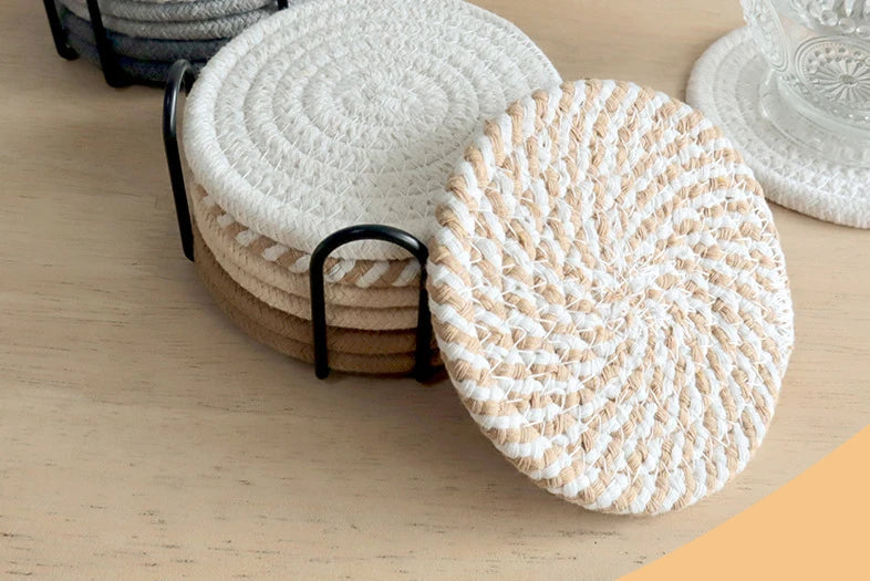 8Pcs/Set Cotton Rope Woven Round Coaster Set Mug Insulated Pad Boho Style Drink Coaster Tea Cup Mat For Coffee Home Decoration