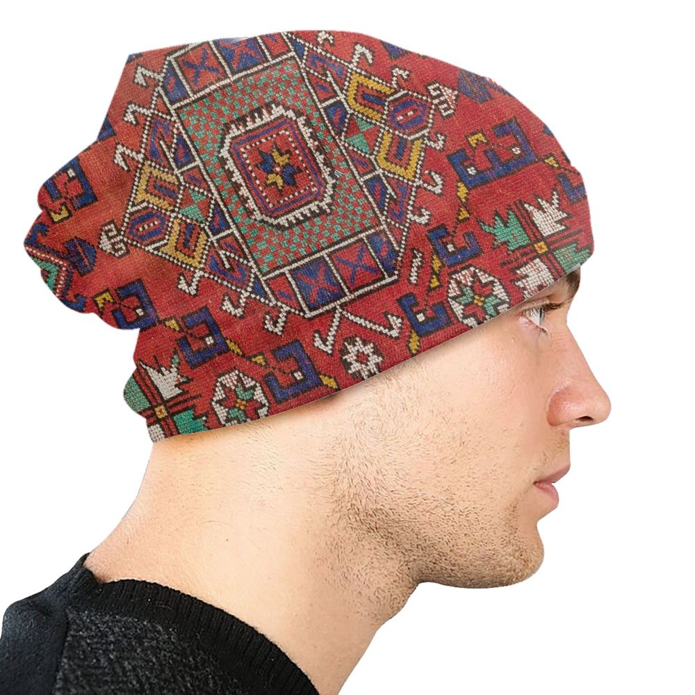Custom Persian Kilim Print Skullies Beanies Caps Cool Warm Knitted Hats Unisex Bohemian Geometric Ethnic Style Bonnet Hats