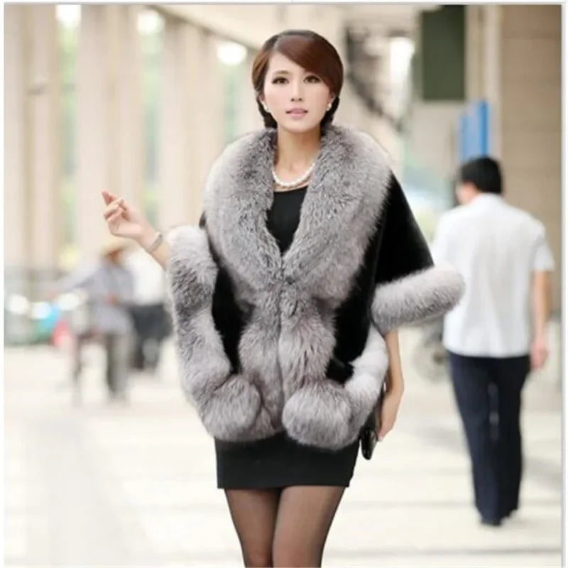 Luxury Faux Fur Scarf Cape Winter Warm Bolero Bridal Poncho Elegant Soft Mink Female Wedding Cloak Jacket E162