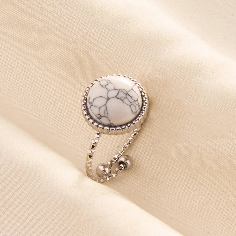 Chic Bohemian White Turquoise Statement Silver Color Ring Stainless Steel Opening Adjustable Boho Ring Jewelry Gifts Never Fade