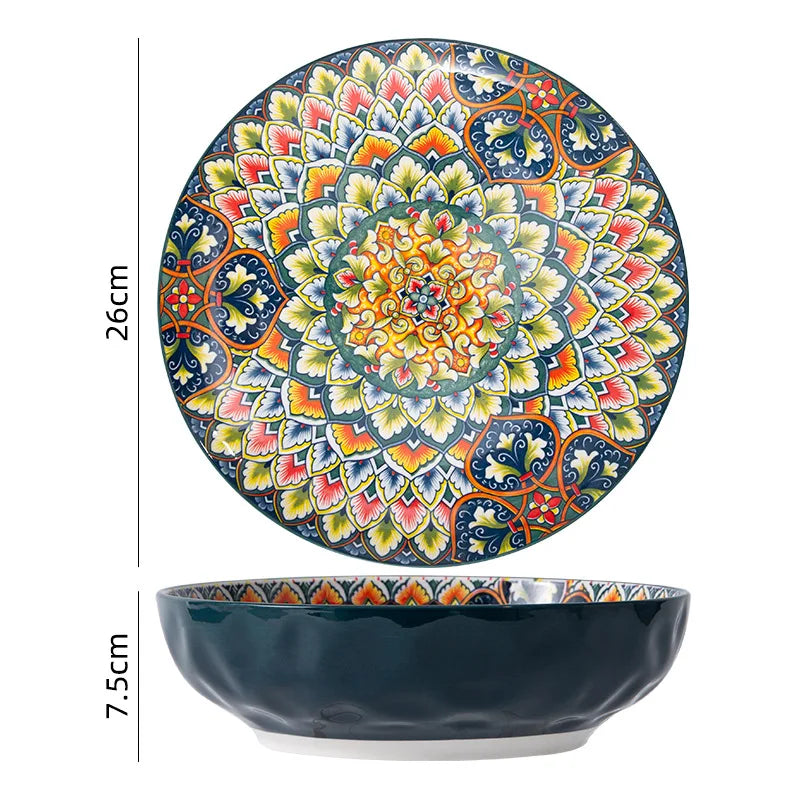 Retro Ceramic Dinner Plates Set Bohemia Style Food Plate Household Tableware Set Breakfast Plates Salad Soup Bowls Dinnerware
