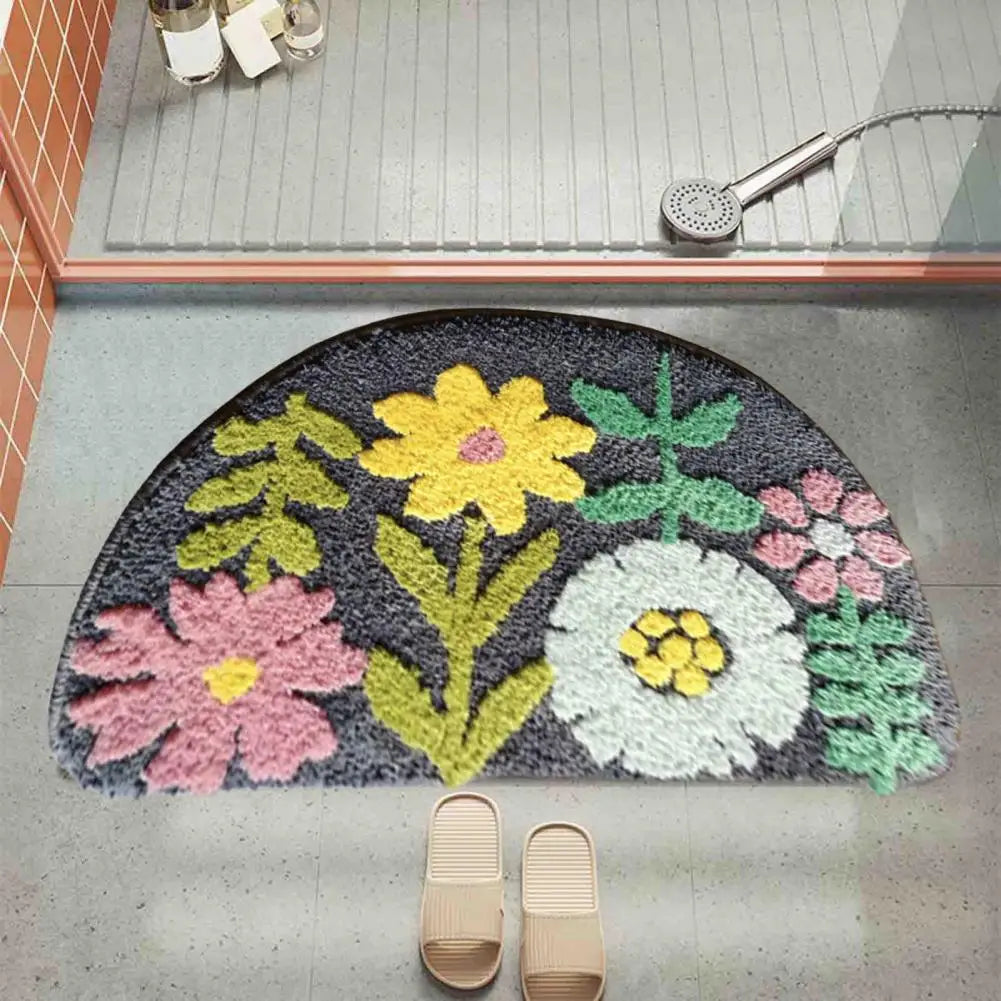 Bathroom Rugs Boho Flower Cartoon Panda Pattern Semicircle Floor Mat Thick Water Absorbent Non-slip Rug for Bathroom Kitchen