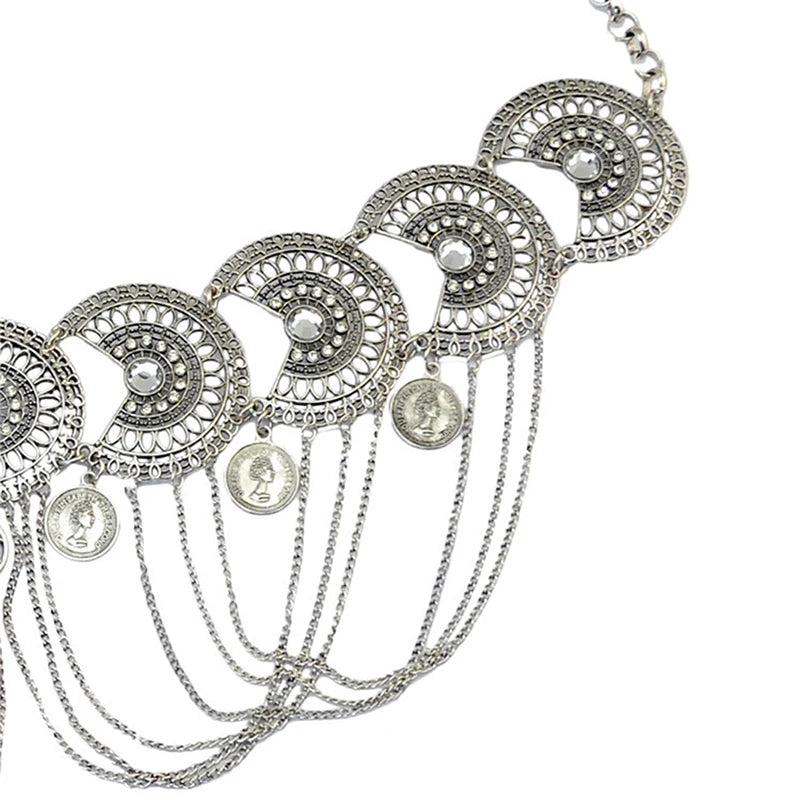 Gypsy Afghan Coin Ethnic Waist Belly Chains Hollow Moon Crystal Flower Long Tassel Moroccan Belts Indian Sexy Body Chain Jewelry